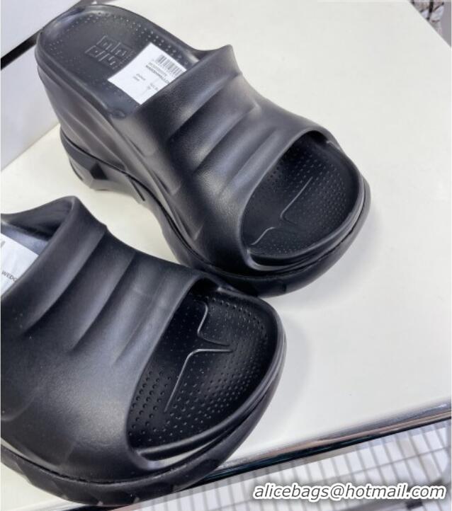 Top Grade Givenchy Marshmallow Wedge Sandals 10cm in Rubber Black 704001