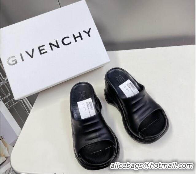 Top Grade Givenchy Marshmallow Wedge Sandals 10cm in Rubber Black 704001