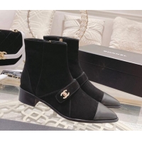 Low Price Chanel Suede & Leather Pointed Ankle Boots 4cm with CC Strap Black 828023