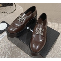 Popular Style Chanel Calfskin Moccasins Loafers with Framed CC Brown/Silver 828028