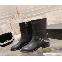 Purchase Chanel Calfskin Flat Ankle Boots with Chain Black 828039