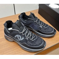 Unique Style Chanel Suede & Fabric Sneakers Black 091112