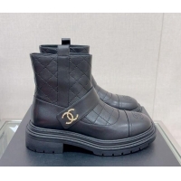 Luxurious Chanel Lambskin Ankle Boots with CC Strap Black 901002