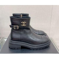 Good Taste Chanel Lambskin Ankle Boots with CC Buckle Black 901005