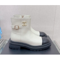 Best Quality Chanel Lambskin Ankle Boots with CC Buckle White 901006