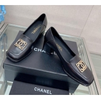 Low Price Chanel Lambskin Heel Loafers 5.5cm with Framed CC Black 901010