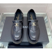 Top Quality Chanel Calfskin Loafers with CC Foldover Black 901013