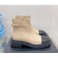 Shop Chanel Lambskin Ankle Boots 3.5cm with Buckle Strap Beige 901015