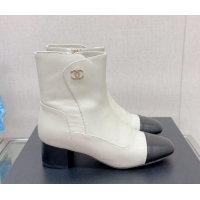 Cheap Price Chanel Lambskin Heel Ankle Boots 5cm in Patchwork Leather White 901021