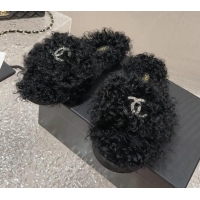 Best Product Chanel Wool Flat Slide Sandals with Crystal CC Black 901030