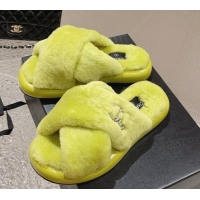 Pretty Style Chanel Wool Flat Slide Sandals with Cross Strap Green 901032