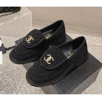 Sumptuous Chanel Fabric Loafers with Crystal CC Foldover Black 901038