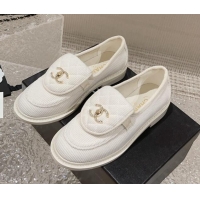 Good Looking Chanel Fabric Loafers with Crystal CC Foldover White 901039