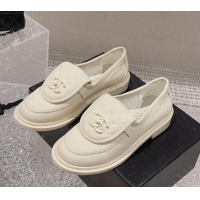 Best Product Chanel Canvas Loafers with Matte CC Foldover Cream White 901040