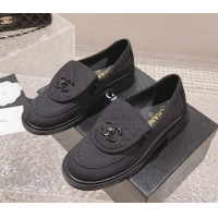 Durable Chanel Canvas Loafers with Matte CC Foldover Black 901043