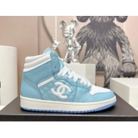 Low Price Chanel Quilted Calfskin High-top Sneakers Light Blue 901047