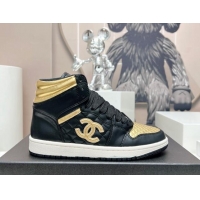 Good Taste Chanel Quilted Calfskin High-top Sneakers Black/Gold 901048