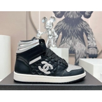 Charming Chanel Quilted Calfskin High-top Sneakers Black/Silver 901049