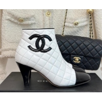 Purchase Chanel Quilted Lambskin Heel Ankle Boots 7cm White/Black 904041