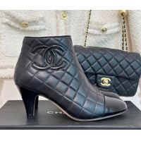 Best Grade Chanel Quilted Lambskin Heel Ankle Boots 7cm All Black 904042