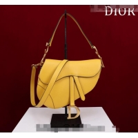 Promotional Dior Mini/Medium Saddle Bag with Strap in Grained Calfskin CD1117 Yellow 2023