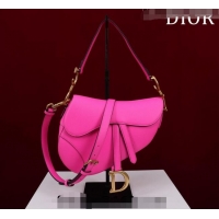 Discount Dior Mini/Medium Saddle Bag with Strap in Grained Calfskin CD1117 Dark Pink 2023