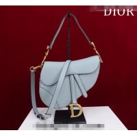 Good Taste Dior Mini/Medium Saddle Bag with Strap in Grained Calfskin CD1117 Light Blue 2023