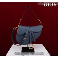 Super Quality Dior Mini/Medium Saddle Bag with Strap in Grained Calfskin CD1117 Navy Blue 2023 