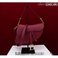 Top Quality Dior Mini/Medium Saddle Bag with Strap in Grained Calfskin CD1117 Dark Red 2023