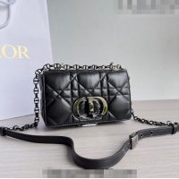 Top Quality Dior Small Caro Chain Bag in Quilted Macrocannage Calfskin M9241 Black/Gunmetal 2023