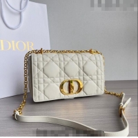 Top Quality Dior Medium Caro Chain Bag in Quilted Macrocannage Calfskin M9242 White/Gold 2023