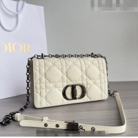 Inexpensive Dior Medium Caro Chain Bag in Quilted Macrocannage Calfskin M9242 White/Gunmetal 2023