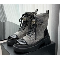 Best Quality Chanel Canvas Ankle Boots with Strap Grey 91102