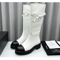 Best Grade Chanel Calfskin High Boots with Bow White 091106