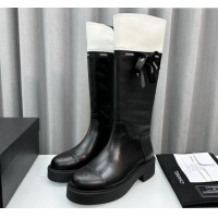 Best Price Chanel Calfskin High Boots with Bow Black/White 091107