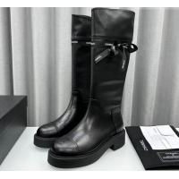 Classic Hot Chanel Calfskin High Boots with Bow Black 091108