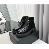 Purchase Chanel Patent Calfskin Ankle Boots Black 091109