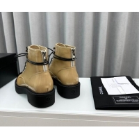 Perfect Chanel Patent Calfskin Ankle Boots Beige 091110