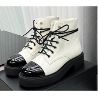 Sumptuous Chanel Patent Calfskin Ankle Boots White 091111