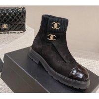 Best Grade Chanel Suede & Knit Ankle Boots Black 91113