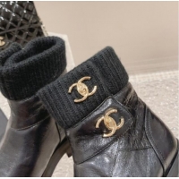 Good Quality Chanel Calfskin & Knit Ankle Boots Black 91114