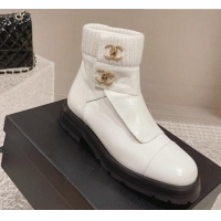 Crafted Chanel Calfskin & Knit Ankle Boots White 91115