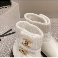 Crafted Chanel Calfskin & Knit Ankle Boots White 91115