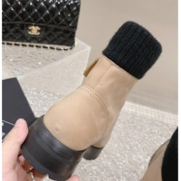 Expensive Chanel Calfskin & Knit Ankle Boots Nude 91116