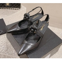 Top Grade Chanel Lambskin Pumps 7.5cm with Camellia Bloom Black 091120