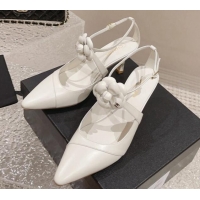 Charming Chanel Lambskin Pumps 7.5cm with Camellia Bloom White 091122