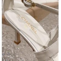 Charming Chanel Lambskin Pumps 7.5cm with Camellia Bloom White 091122