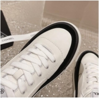 Trendy Design Chanel Calfskin Leather Platform Sneakers White 091124