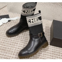 Best Product Chanel Calfskin & Knit Ankle Boots Black 091127