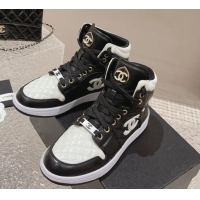 Luxurious Chanel Quilted Calfskin High-top Sneakers with Pearls CC White2/Black 091138